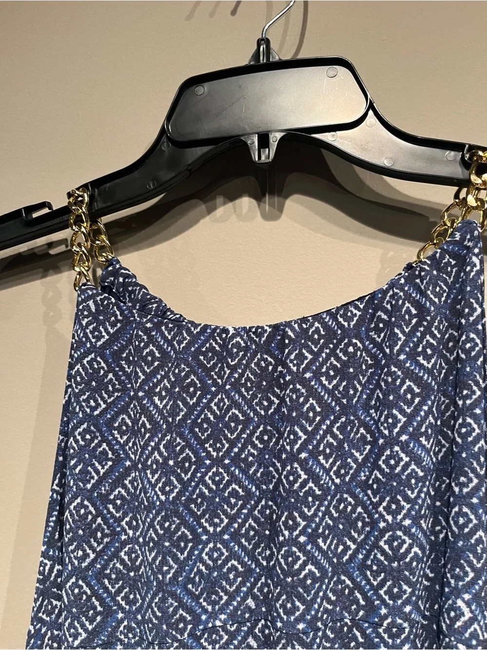 Michael Kors Blue Printed Sleeveless Jumpsuit with Chain Straps